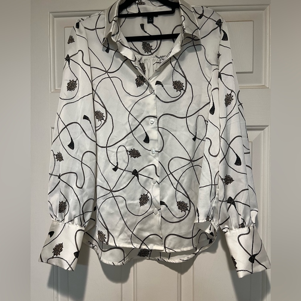 Ann Taylor Factory White and Black Button Down Shirt